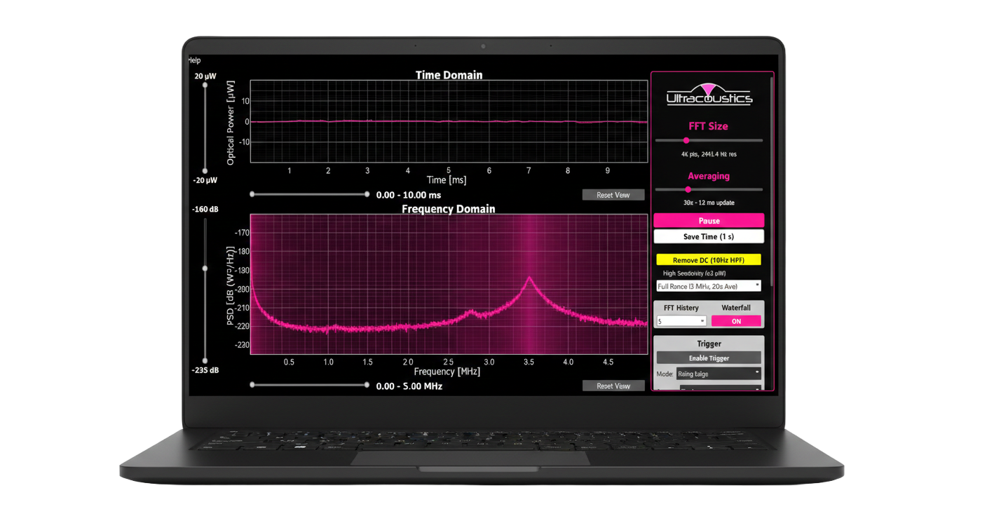 Ultracoustics Data Visualizer running on a laptop